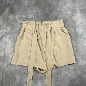 Iwollence Beige Paperbag Waist Shorts L Elastic Self‎ Tie Belt Womens Boho NEW